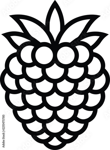 Black line art grape vector illustration, simple berry icon with leaves, minimal fruit symbol for botanical design and wine packaging