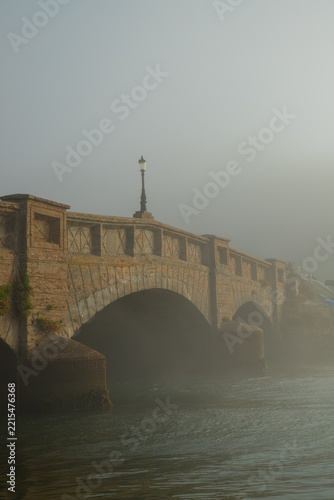 Axmouth Bridge in Devon on a foggy day
