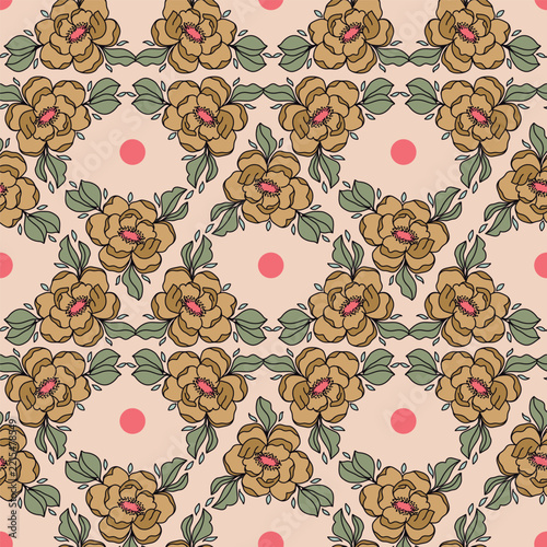 Floral Geometric Arrangment Vector Seamless Pattern