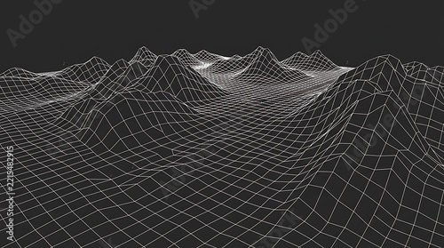 Topographic wireframe landscape forms minimalist mountains.