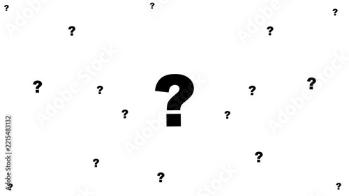 Floating Question Mark Black and White Motion Background, Minimalist floating black question marks on white background. 