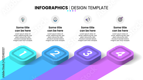 Infographic template. 4 squares with numbers and icons