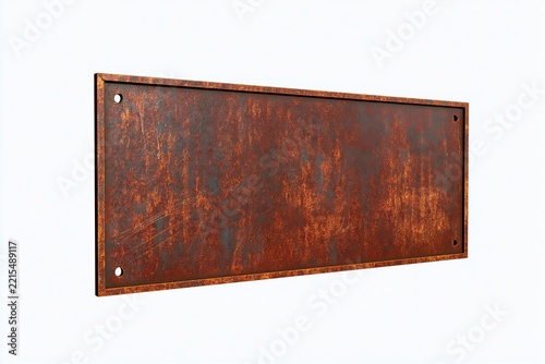 Old rusty metal plate with weathered texture isolated against a clean white background