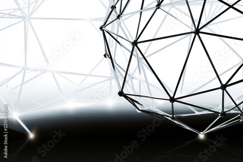 Abstract geometric 3d wireframe structure with connected nodes and digital network lines
