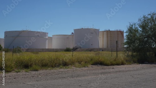 Large tanks at a bulk plant for gasoline and diesel storage
