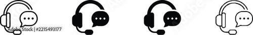 Headset icon vector set depicting support and communication