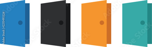 Door icon silhouette set with open entryways and colors