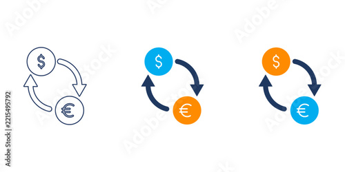 Currency exchange icons set with dollar and euro symbols in circular arrows