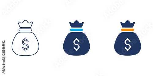 money bag icon set, Editable Stroke, and Solid Vector Icons