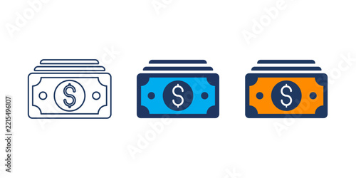Money banknotes icon set, Editable Stroke, and Solid Vector Icons