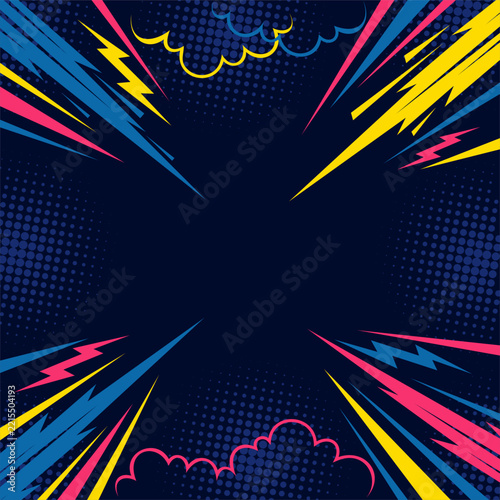 Dark Blue Comic Zoom Background with Dynamic Speed Lines