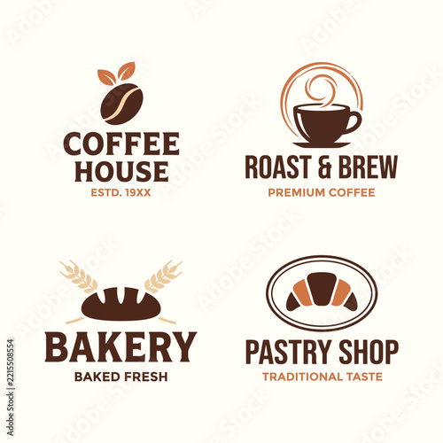 Set of four coffee shop and bakery logo designs