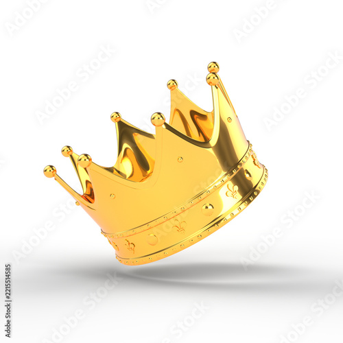 Luxury golden royal crown 3D illustration isolated on transparent background.