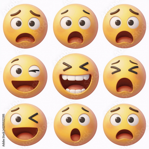 Vaporwave Cartoon Upset. Cartoon Face Displaying Suspicious, Evil, Scared, Shocked, Gloating Expressions With Varying Facial Feelings Such As Laughter Or Yelling