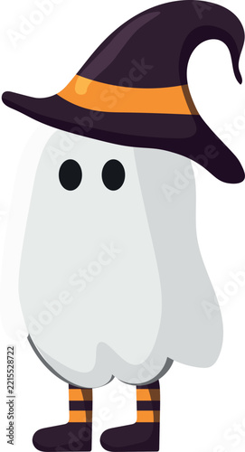 A ghost in a witch's hat and striped tights