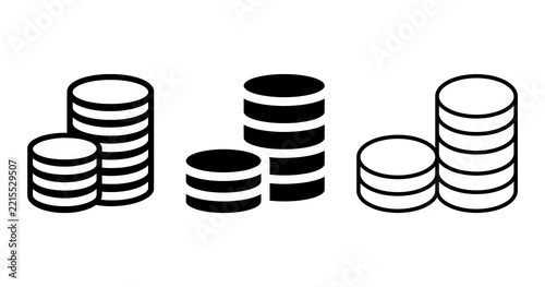 Stacked coin icon set, outline and solid style, finance and currency symbols on transparent background Png