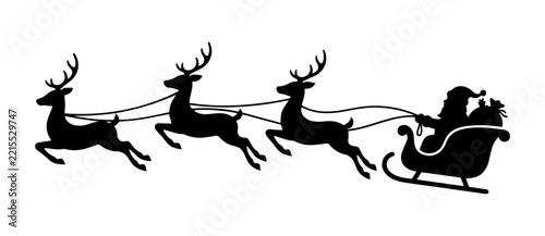 Fotografie Santa claus riding a sleigh pulled by reindeer silhouette with flying sleigh vec
