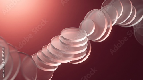 Abstract stack of transparent glass discs forming a modern wavy pattern background.