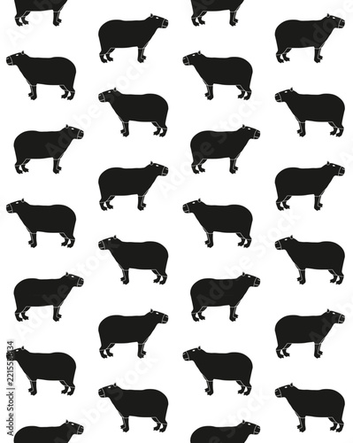 Vector seamless pattern of flat capybara isolated on white background