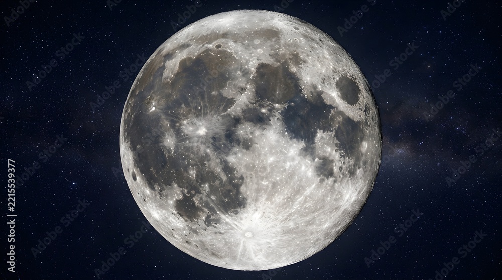 Obraz premium Detailed full moon with craters and maria