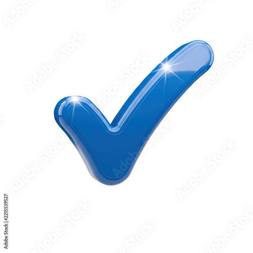 Shiny blue check mark icon isolated
