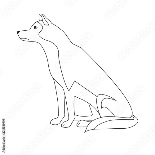 Vector flat outline sitting husky dog isolated on white background