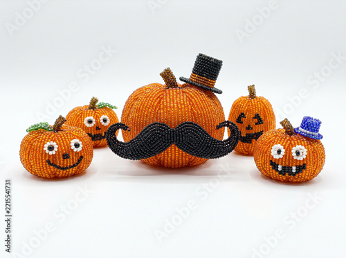 Beaded jack o lanterns with big black mustache and top hats