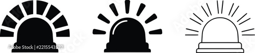 Beacon icon set depicting warning emergency light signals