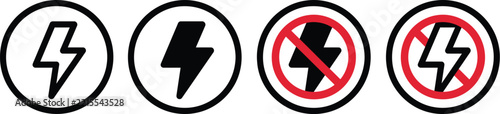 Lightning icon set showing electrical danger warning symbols