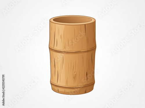 Illustrated empty wooden cup or bamboo container on white background