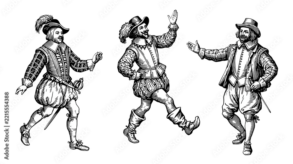 Fototapeta premium Renaissance theatrical actors isolated on transparent background PNG cutout