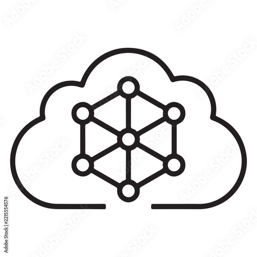 Line Art Cloud Icon with Abstract Hexagonal Network Structure