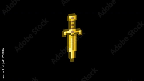 Golden Pixel Dagger 3D Rotating and Bobbing Isolated