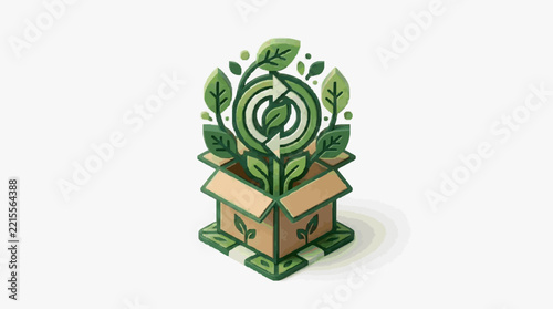 Isometric Illustration of Eco-Friendly Growth from a Box