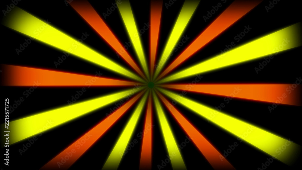 Obraz premium Abstract background, with vibrant yellow, and orange light, rays radiating from, the center against, a deep black, backdrop for visual impact