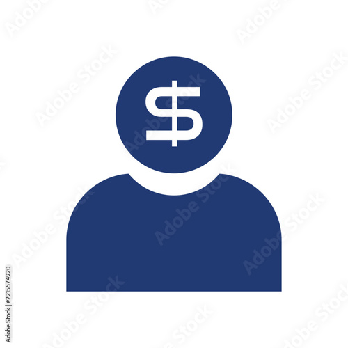 Businessman or Investor Icon Silhouette with Dollar Sign Symbol for Wealth and Financial Concept