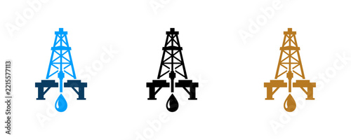 Set of three oil derrick icons representing energy extraction and production.
