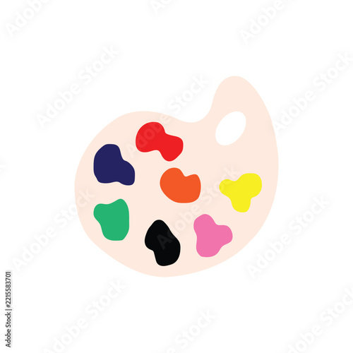 Brightly colored paint blobs on a pastel palette. Soft shape holds vibrant hues for creative expression. Minimalist design invites artists, designers, and educators
