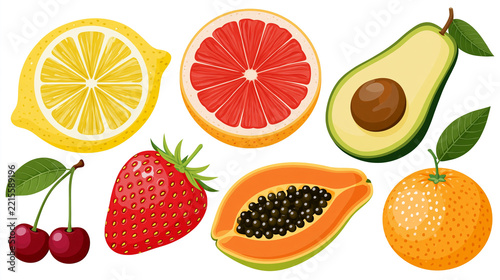 Fresh assorted tropical and citrus fruits isolated on a white background with citrus fruit