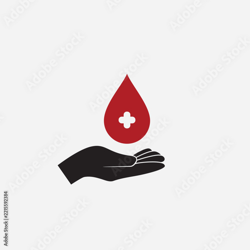 Blood Donation Vector Concept with Hands Holding Red Blood Drop and Cross Symbol