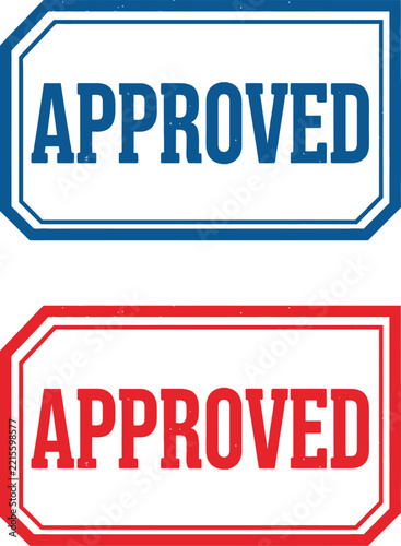 Approved rubber stamp vector design with blue and red inked impressions