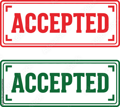 Accepted stamp rubber design featuring red and green inked rectangular impressions