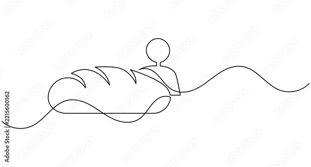 Obraz premium Bread with baker character continuous one line drawing minimalist bakery food outline editable stroke vector illustration
