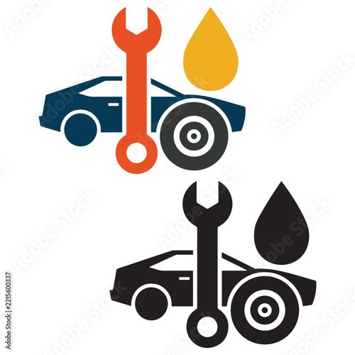 Car Repair Mechanic Wrench Engine Oil Service Vector Icon Set