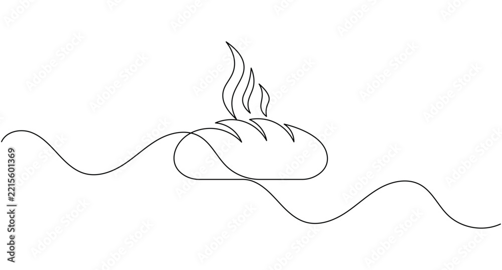 Fototapeta premium Hot bread continuous one line drawing minimalist bakery food outline editable stroke vector illustration