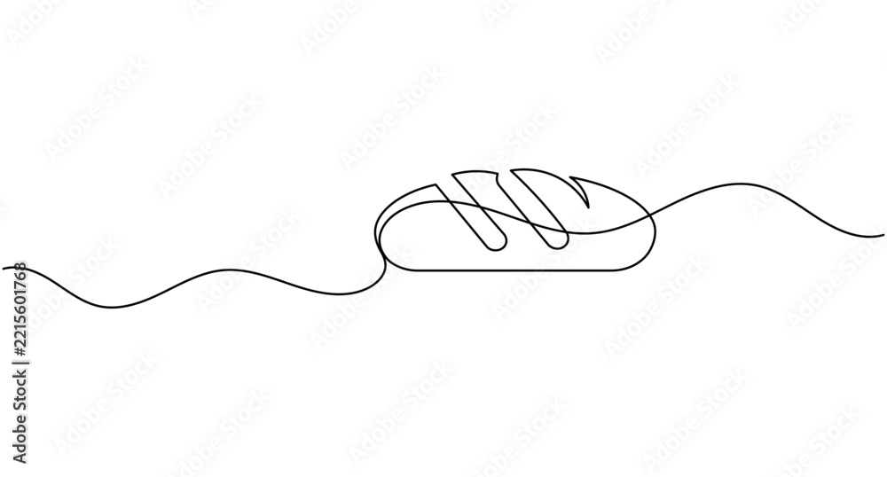 Obraz premium Fresh loaf bread continuous one line drawing minimalist bakery food outline editable stroke vector illustration