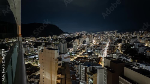 Frontal Night Timelapse Over Juiz de Fora Central Avenue