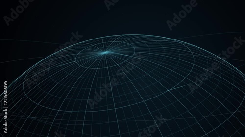 Space Exploration theme, Futuristic Wireframe Planet Horizon with Orbital Signals Seamless Loop Background