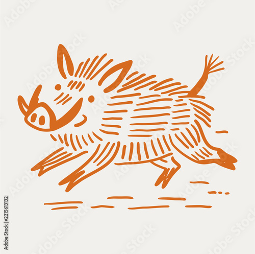 Cute running wild boar hand drawn illustration