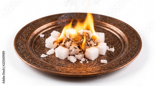 A vibrant and sacred hindu puja ceremony featuring a yajna with a blazing fire and offerings